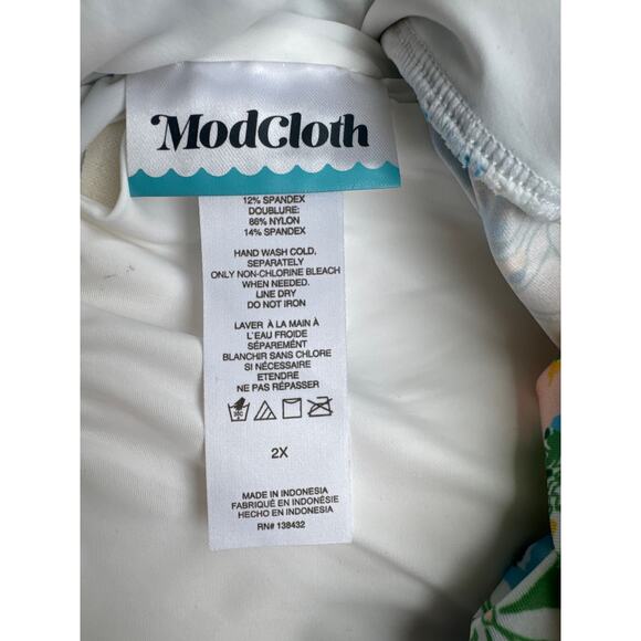 ModCloth The Amari Crop Bikini Top Retro Pin-up Floral Blue Yellow 2X NWT - Picture 5 of 7